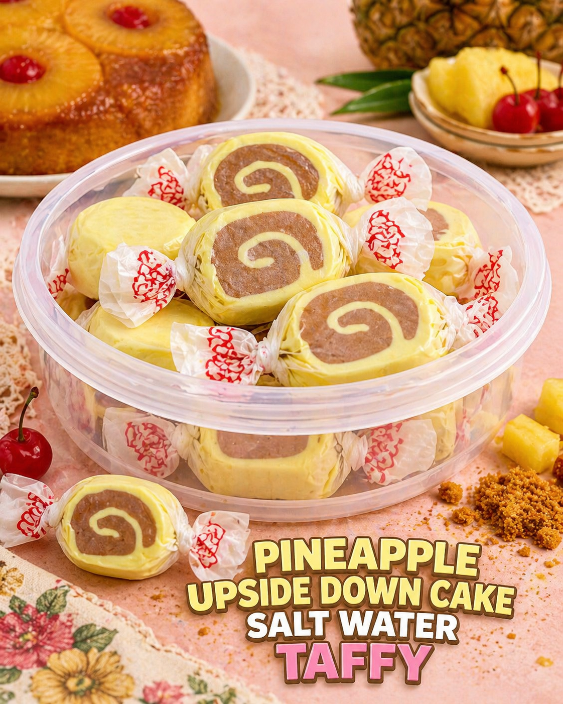 2026/05/1000415865.png Pineapple Upside Down Cake Water Taffy 100g - Image 1